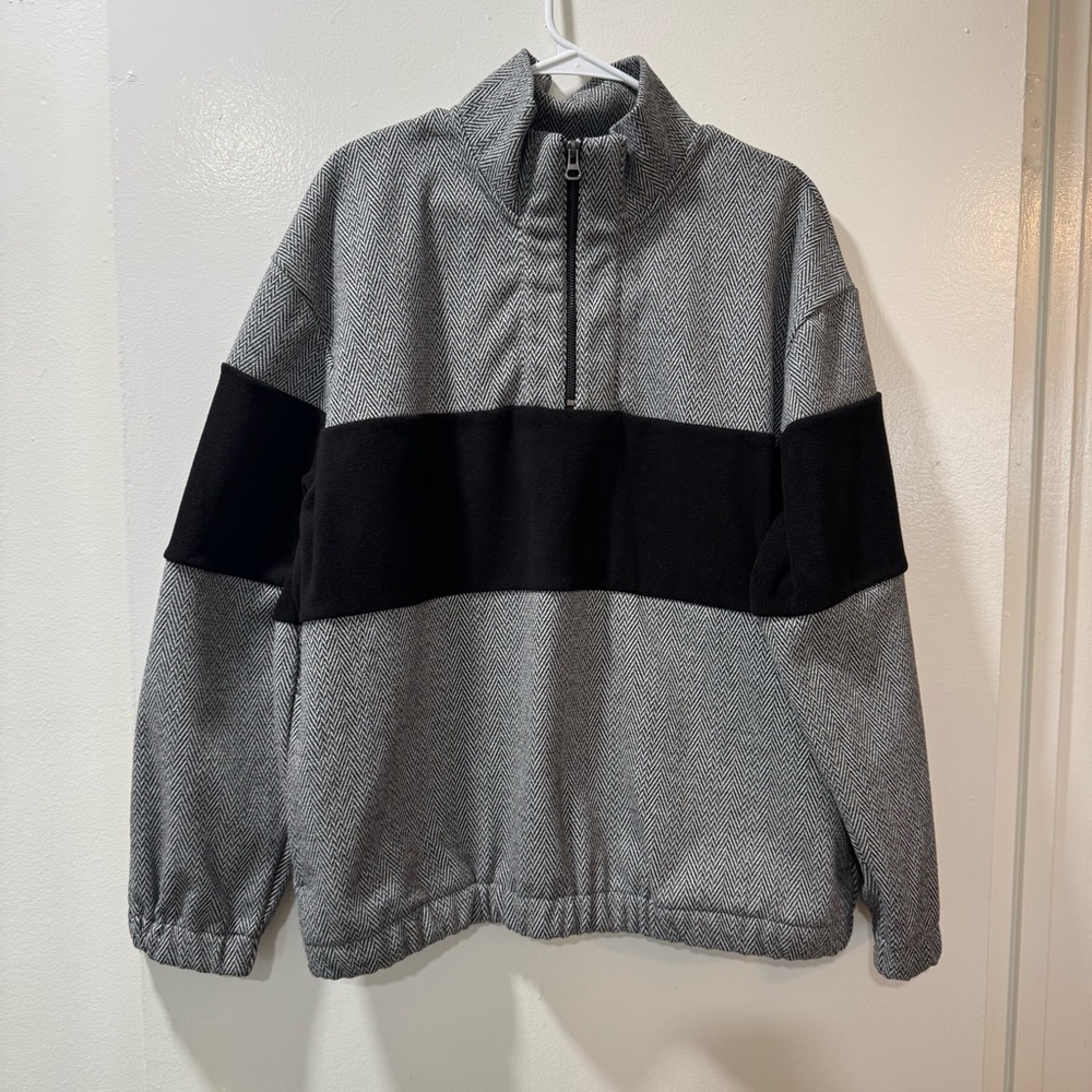 Topman Gray and Black Zip-Up Sweater Size L